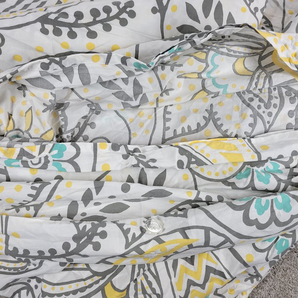 Pottery Barn Teen Ana Duvet Twin Gray Yellow Teal Paisley Buttons Tie Corners - Picture 10 of 10